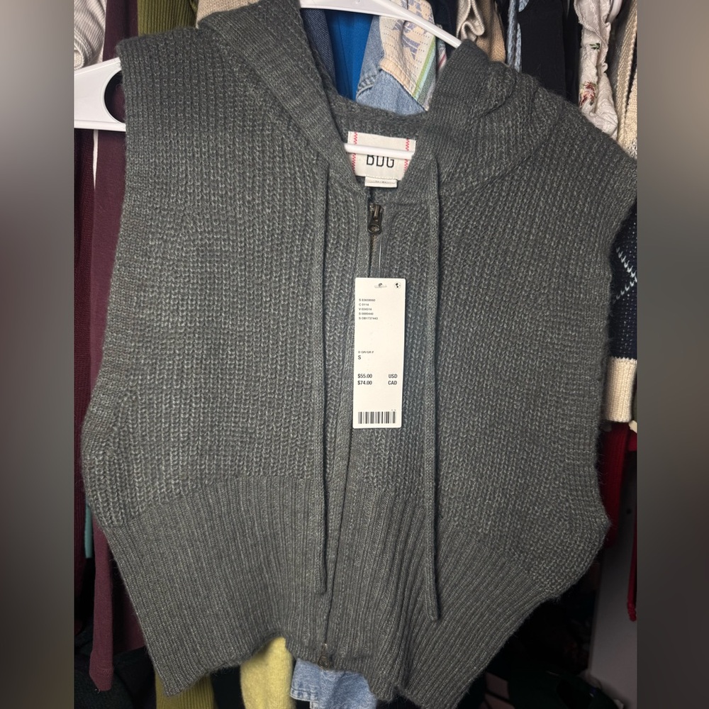 BDG Light Gray Knit Hooded Vest